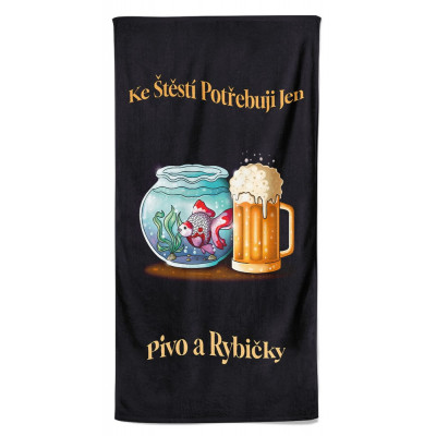 Osuška 140 x 70 cm - Štěstí Pivo + rybičky