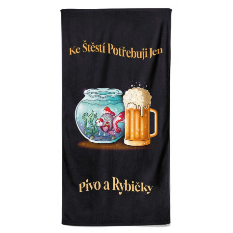 Osuška 140 x 70 cm - Štěstí Pivo + rybičky ~ 1