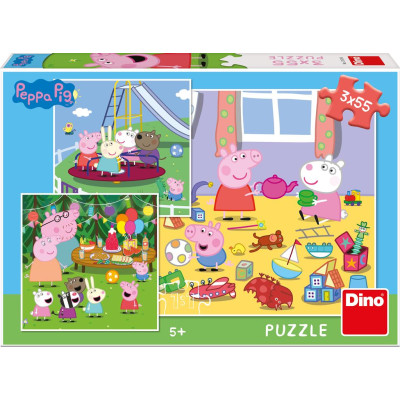 Dino Peppa Pig na prázdninách puzzle 3x55 dílků