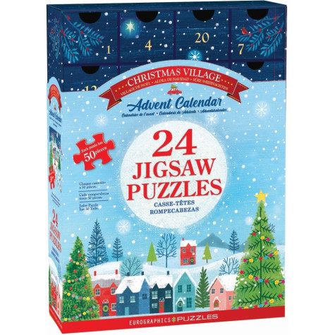 EUROGRAPHICS Puzzle Adventní kalendář: Vánoční vesnice 24x50 dílků ~ 1