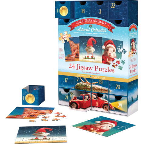 EUROGRAPHICS Puzzle Adventní kalendář: Vánoční zvířátka 24x50 dílků ~ 2