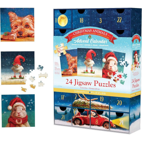 EUROGRAPHICS Puzzle Adventní kalendář: Vánoční zvířátka 24x50 dílků ~ 4