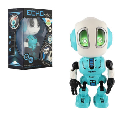 Teddies Robot ECHO opakující věty kovový 12cm modrý