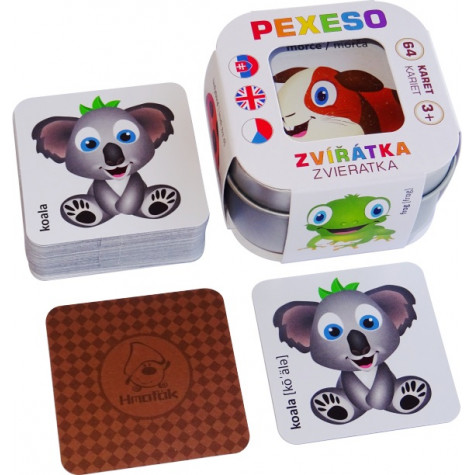 Hmaťák Pexeso Zvířátka 64 karet v plechové krabičce
