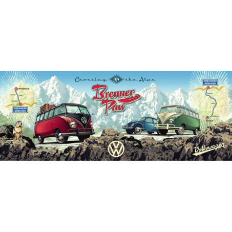 RAVENSBURGER Panoramatické puzzle Přes Alpy s VW 1000 dílků ~ 2