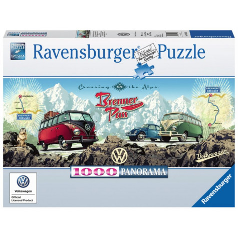 RAVENSBURGER Panoramatické puzzle Přes Alpy s VW 1000 dílků ~ 1