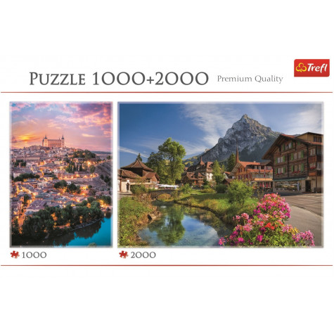 TREFL Puzzle 2v1 Toledo 1000 dílků + Léto v Alpách 2000 dílků ~ 4