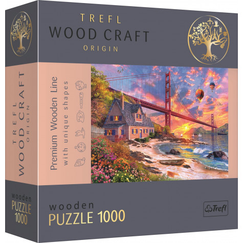 TREFL Wood Craft Dřevěné puzzle Západ slunce nad Golden Gate 1000 dílků ~ 1