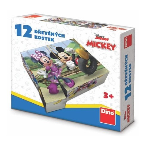 Dino Dřevěné licenční kostky 12 ks - Mickey Mouse ~ 1